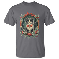 Christmas Cat T Shirt Vintage Kitten Royal Holly Victorian Wreath - Wonder Print Shop