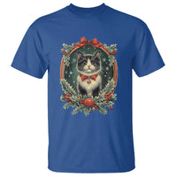 Christmas Cat T Shirt Vintage Kitten Royal Holly Victorian Wreath - Wonder Print Shop