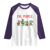 Funny Christmas Cat Raglan Shirt Ew People Green Cat Santa
