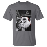 Funny Christmas Cat Selfie With Santa T Shirt - Wonder Print Shop