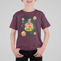 Funny Christmas Cat T Shirt For Kid Santa Cat Hamburger Lover Galaxy Outer Space - Wonder Print Shop