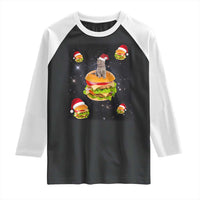 Funny Christmas Cat Raglan Shirt Santa Cat Hamburger Lover Galaxy Outer Space