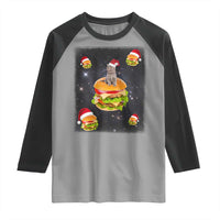 Funny Christmas Cat Raglan Shirt Santa Cat Hamburger Lover Galaxy Outer Space