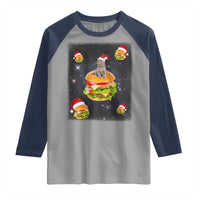 Funny Christmas Cat Raglan Shirt Santa Cat Hamburger Lover Galaxy Outer Space