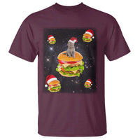 Funny Christmas Cat T Shirt Santa Cat Hamburger Lover Galaxy Outer Space - Wonder Print Shop