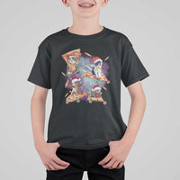 Funny Christmas Cat T Shirt For Kid Santa Cat Riding Pizza Galaxy Outer Space - Wonder Print Shop