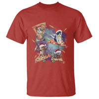 Funny Christmas Cat T Shirt Santa Cat Riding Pizza Galaxy Outer Space - Wonder Print Shop