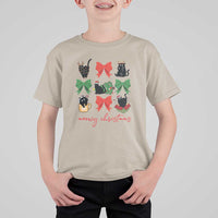 Funny Christmas Black Cat T Shirt For Kid Meowy Christmas Cute Cats Coquette Bow - Wonder Print Shop