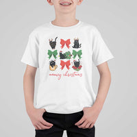 Funny Christmas Black Cat T Shirt For Kid Meowy Christmas Cute Cats Coquette Bow - Wonder Print Shop