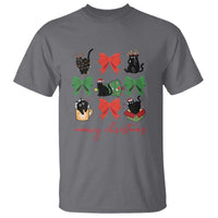 Funny Christmas Black Cat T Shirt Meowy Christmas Cute Cats Coquette Bow - Wonder Print Shop