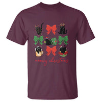 Funny Christmas Black Cat T Shirt Meowy Christmas Cute Cats Coquette Bow - Wonder Print Shop