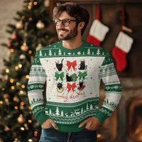 Funny Xmas Black Cat Ugly Christmas Sweater Meowy Christmas Cute Cats Coquette Bow - Wonder Print Shop
