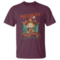 Christmas Cowboy Cat T Shirt Meowdy Christmas And Happy Mew Year - Wonder Print Shop