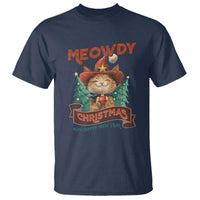 Christmas Cowboy Cat T Shirt Meowdy Christmas And Happy Mew Year - Wonder Print Shop