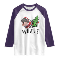 Funny Christmas Moo Deng Raglan Shirt What Baby Hippo Pushing Christmas Tree