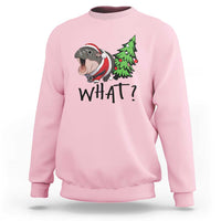 Funny Christmas Moo Deng Sweatshirt What Baby Hippo Pushing Christmas Tree - Wonder Print Shop