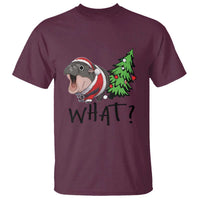 Funny Christmas Moo Deng T Shirt What Baby Hippo Pushing Christmas Tree - Wonder Print Shop