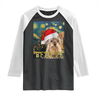 Funny Xmas Yorkshire Raglan Shirt Believe Christmas Starry Night Dog Lover