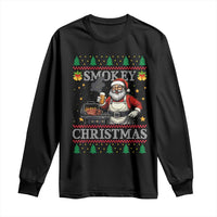 Funny Xmas Grilling Long Sleeve Shirt Smokey Christmas BBQ Santa Grill Roast On Smoker