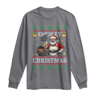 Funny Xmas Grilling Long Sleeve Shirt Smokey Christmas BBQ Santa Grill Roast On Smoker