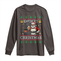 Funny Xmas Grilling Long Sleeve Shirt Smokey Christmas BBQ Santa Grill Roast On Smoker