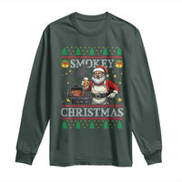 Funny Xmas Grilling Long Sleeve Shirt Smokey Christmas BBQ Santa Grill Roast On Smoker