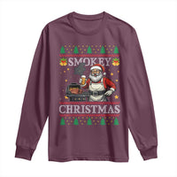 Funny Xmas Grilling Long Sleeve Shirt Smokey Christmas BBQ Santa Grill Roast On Smoker