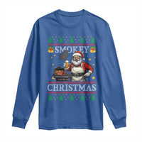 Funny Xmas Grilling Long Sleeve Shirt Smokey Christmas BBQ Santa Grill Roast On Smoker