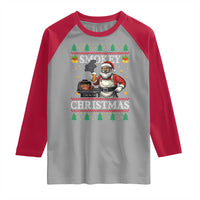 Funny Xmas Grilling Raglan Shirt Smokey Christmas BBQ Santa Grill Roast On Smoker