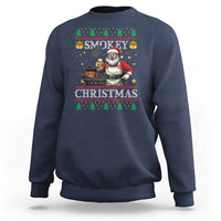 Funny Xmas Grilling Sweatshirt Smokey Christmas BBQ Santa Grill Roast On Smoker - Wonder Print Shop