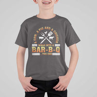 Funny BBQ Lover T Shirt For Kid A Cow A Pig And A Chicken Walk Into A Bar B Q Barbecue Pitmaster