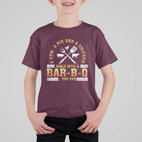 Funny BBQ Lover T Shirt For Kid A Cow A Pig And A Chicken Walk Into A Bar B Q Barbecue Pitmaster