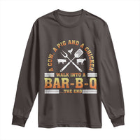 Funny BBQ Lover Long Sleeve Shirt A Cow A Pig And A Chicken Walk Into A Bar B Q Barbecue Pitmaster