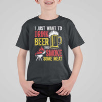 Funny BBQ Beer Lover T Shirt For Kid Just Want To Drink Beer And Smoke Some Meat
