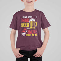 Funny BBQ Beer Lover T Shirt For Kid Just Want To Drink Beer And Smoke Some Meat