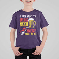 Funny BBQ Beer Lover T Shirt For Kid Just Want To Drink Beer And Smoke Some Meat