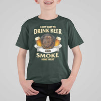 Funny BBQ Beer Lover T Shirt For Kid Just Want To Drink Beer And Smoke Some Meat Beefsteak