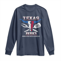 Texas BBQ Lover Long Sleeve Shirt Where Every Bite Is Legendary Texan Flag