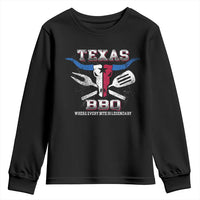 Texas BBQ Lover Youth Sweatshirt Where Every Bite Is Legendary Texan Flag