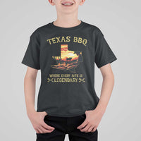 Texas BBQ Lover T Shirt For Kid Where Every Bite Is Legendary Cowboy Grilling Pitmaster