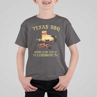 Texas BBQ Lover T Shirt For Kid Where Every Bite Is Legendary Cowboy Grilling Pitmaster