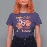 Gymer T Shirt For Women Down Bad Crying At The Gym Groovy Bow Coquette - Wonder Print Shop