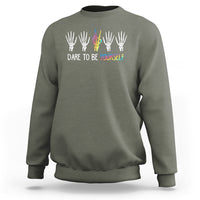 LGBT Pride Sweatshirt Dare To Be Yourself Skeleton Hand Rainbow - Wonder Print Shop