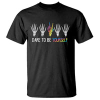 LGBT Pride T Shirt Dare To Be Yourself Skeleton Hand Rainbow - Wonder Print Shop