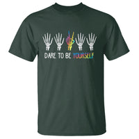 LGBT Pride T Shirt Dare To Be Yourself Skeleton Hand Rainbow - Wonder Print Shop