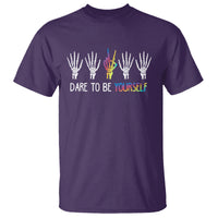LGBT Pride T Shirt Dare To Be Yourself Skeleton Hand Rainbow - Wonder Print Shop