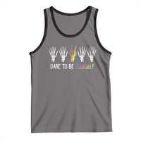LGBT Pride Tank Top Dare To Be Yourself Skeleton Hand Rainbow