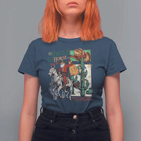 Western Christmas T Shirt For Women Jingle Horse Pick Up Your Feet Cowboy Santa Rider - Wonder Print Shop