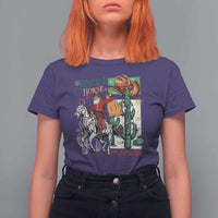 Western Christmas T Shirt For Women Jingle Horse Pick Up Your Feet Cowboy Santa Rider - Wonder Print Shop