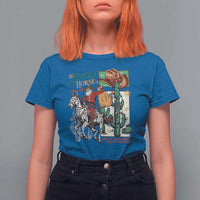 Western Christmas T Shirt For Women Jingle Horse Pick Up Your Feet Cowboy Santa Rider - Wonder Print Shop